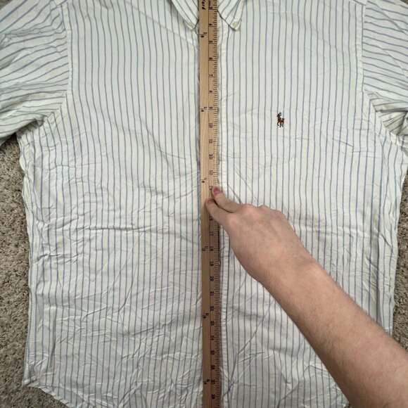 Ralph Lauren Yarmouth Button Up Shirt Long Sleeve Size 16 33 Blue Ivory Striped - Picture 9 of 12